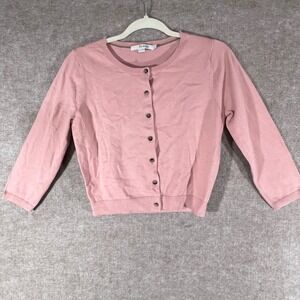 Boden Cardigan Sweater Womens 8 Pink Button Front 3/4 Sleeve Preppy Minimalist